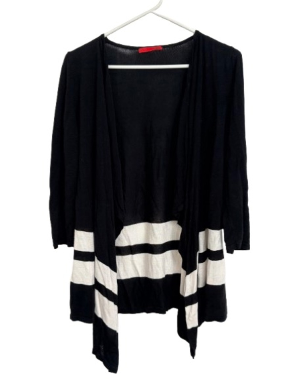 Black & White Striped Open Drape Cardigan with 3/4 Sleeves